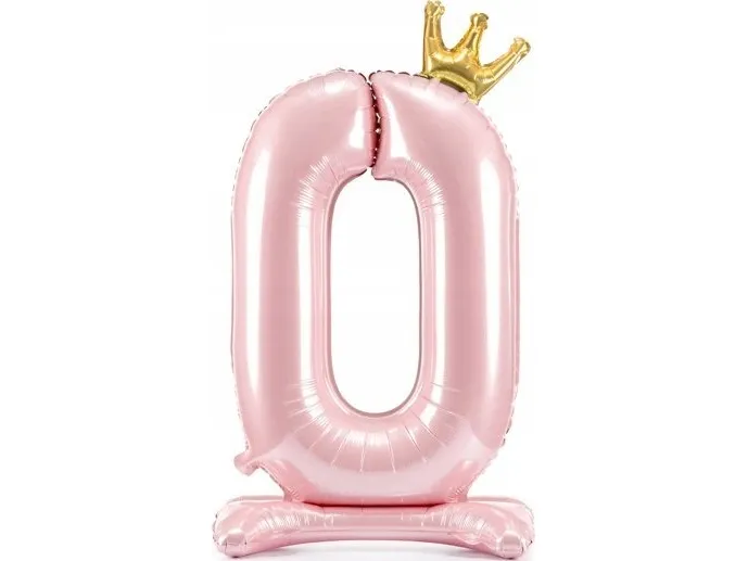 PartyDeco stående folieballong 0 lys rosa 84 cm