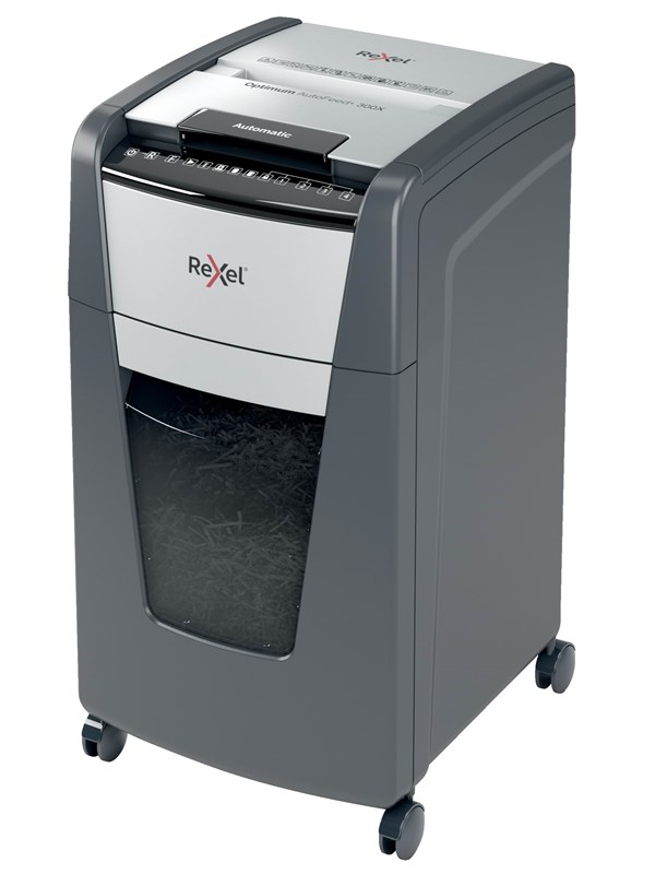 Rexel Optimum AutoFeed+ 300X automatisk krysskutt makuleringsmaskin, P4