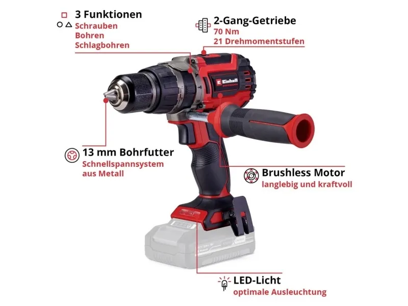 Einhell batteridrevet slagbormaskin TP-CD 18/70 uten batteri og lader (4514315) - SOLO