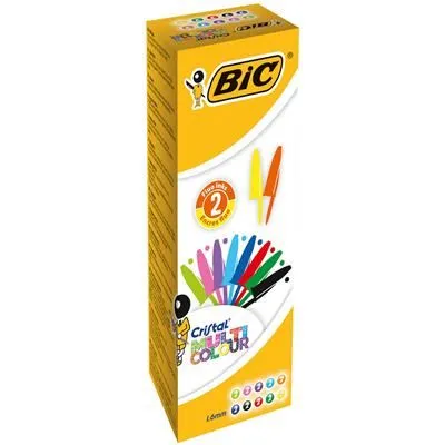 BIC Crystal, Klips, Uttrykkbar kulepenn med hengefeste, Svart, Blå, Grønn, Lyseblå, Lysegrønn, Oransje, Rosa, Lilla, Rød, Turkis, 20 stykker