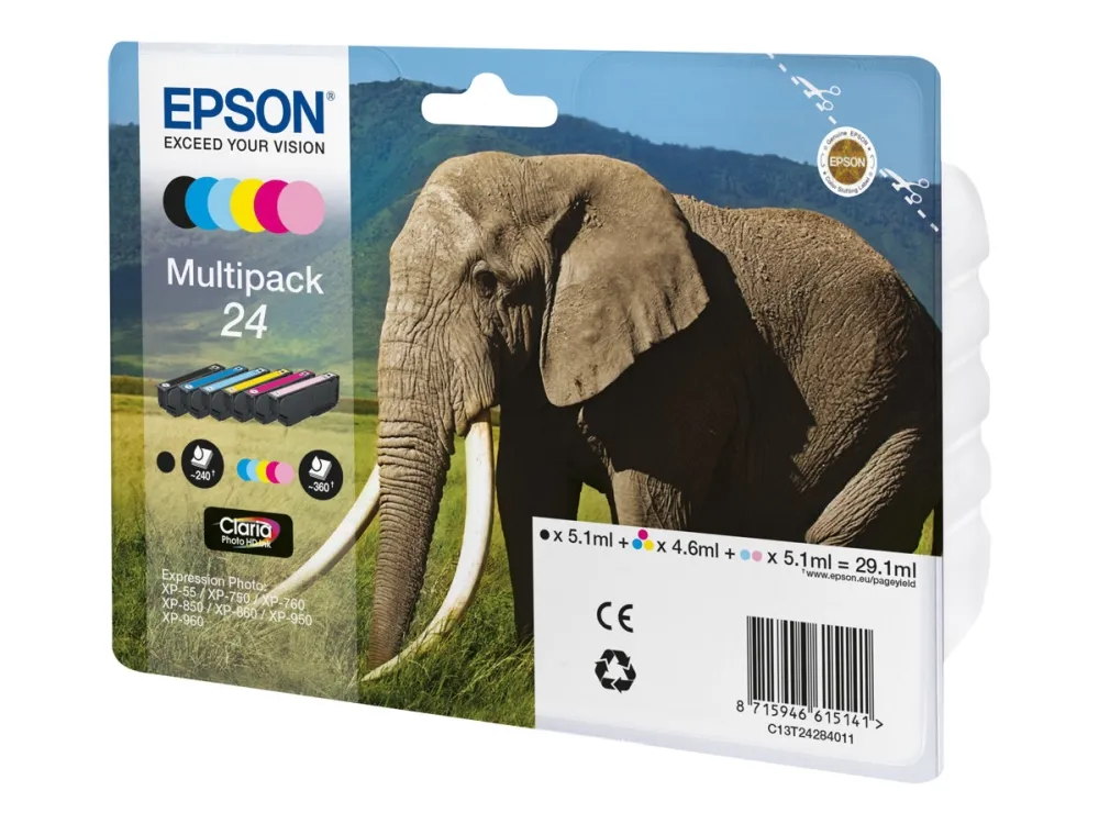 Epson 24 Multipack - 6 pakker - svart, gul, cyan, magenta, lys magenta, lys cyan - original - blekkpatron - for Expression Photo XP-55, XP-750, XP-760, XP-850, XP-860, XP-950, XP-960, XP-970