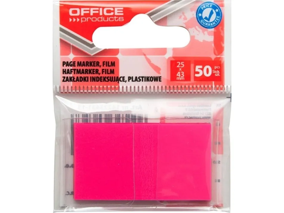 Office Products indeksfaner, PP, 25x43 mm, 1x50 kort, hengeetikett, rosa