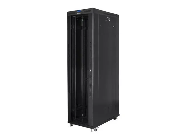 Lanberg FF01 series - Rack skap - 800 x 1200, flat pack, with glass door, V2 - med 8 kjølevifter, LCD-skjerm, termostat - fritt stående, står på gulv - svart, RAL 9004 - 47U - 19