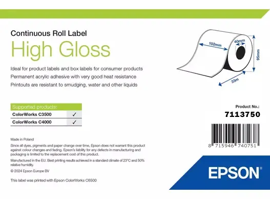 Epson - Høyblank - Rull (10,2 cm x 33 m) 1 rull(er) sammenhengende etiketter - for ColorWorks CW-C4000, TM-C3500