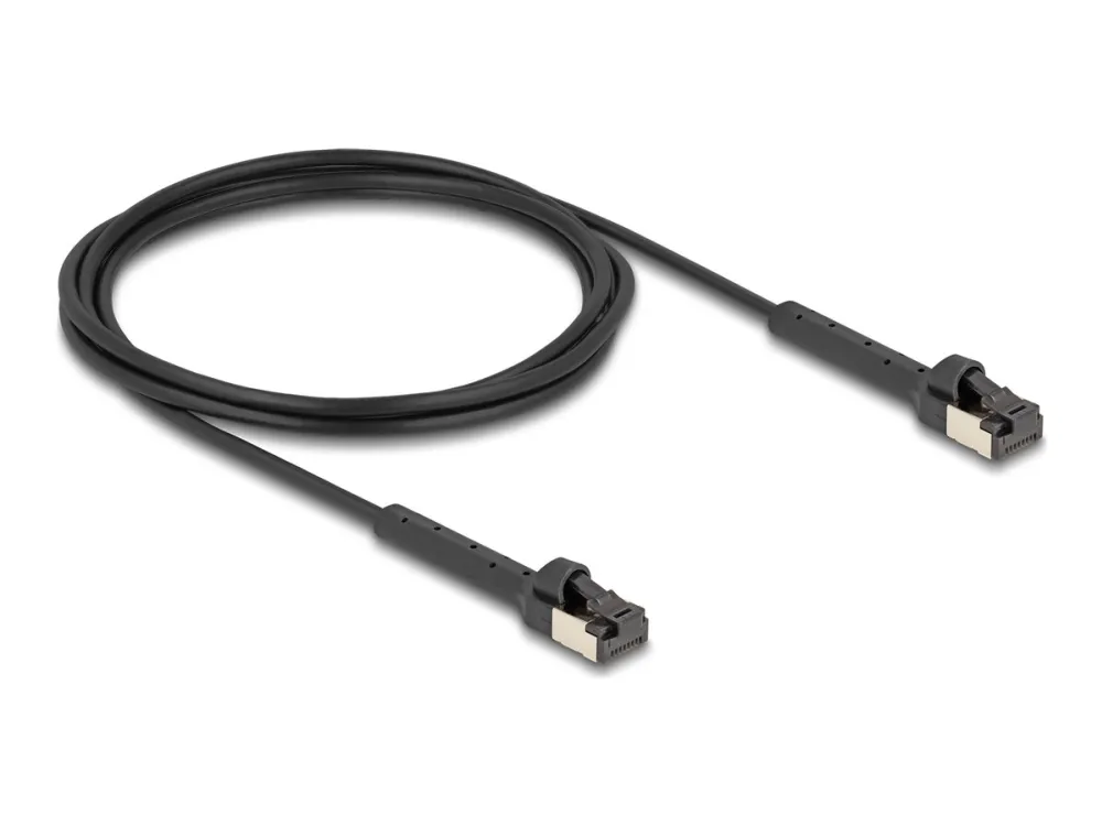 Delock - Koblingskabel - RJ-45 (hann) angled up to 60° til RJ-45 (hann) angled up to 60° - 2 m - 3.8 mm - U/FTP - CAT 6a - halogenfri, formstøpt, uten hindringer, slank - svart