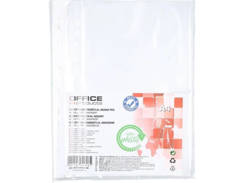 Kontorprodukter KONTORPRODUKTER dokumenthylser, PP, A4, erter, 100 stk.