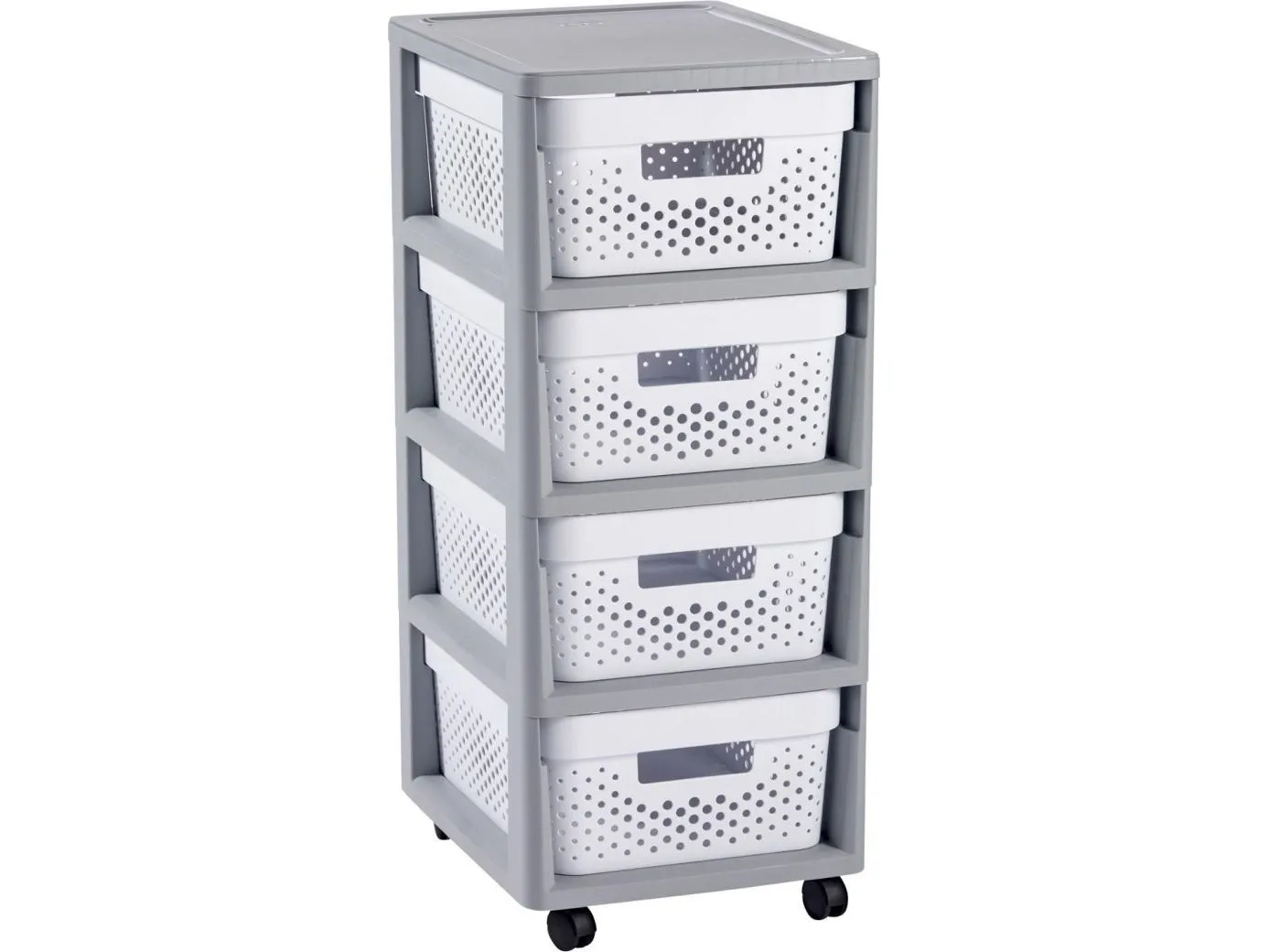 Curver Chariot à roulettes Infinity - 4 tiroirs DE 10 l - roulettes - Table d''appoint - Blanc