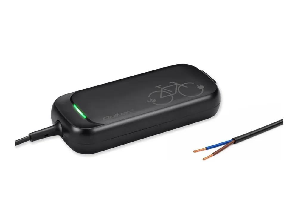 Qoltec - Strømadapter - for e-bike, 36 V, 42 V, open cable without plug, waterproof + power cable - AC 220-240 V - 84 watt - svart