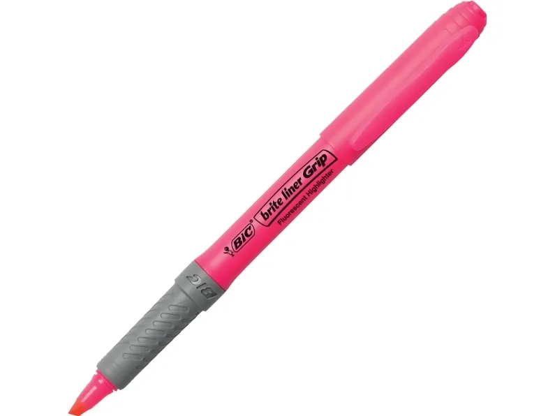 BIC brite liner Grip - Markeringspenn - fluorescerende rosa - vannbasert blekk - 1.6-3.4 mm - fin og bred (en pakke 12)