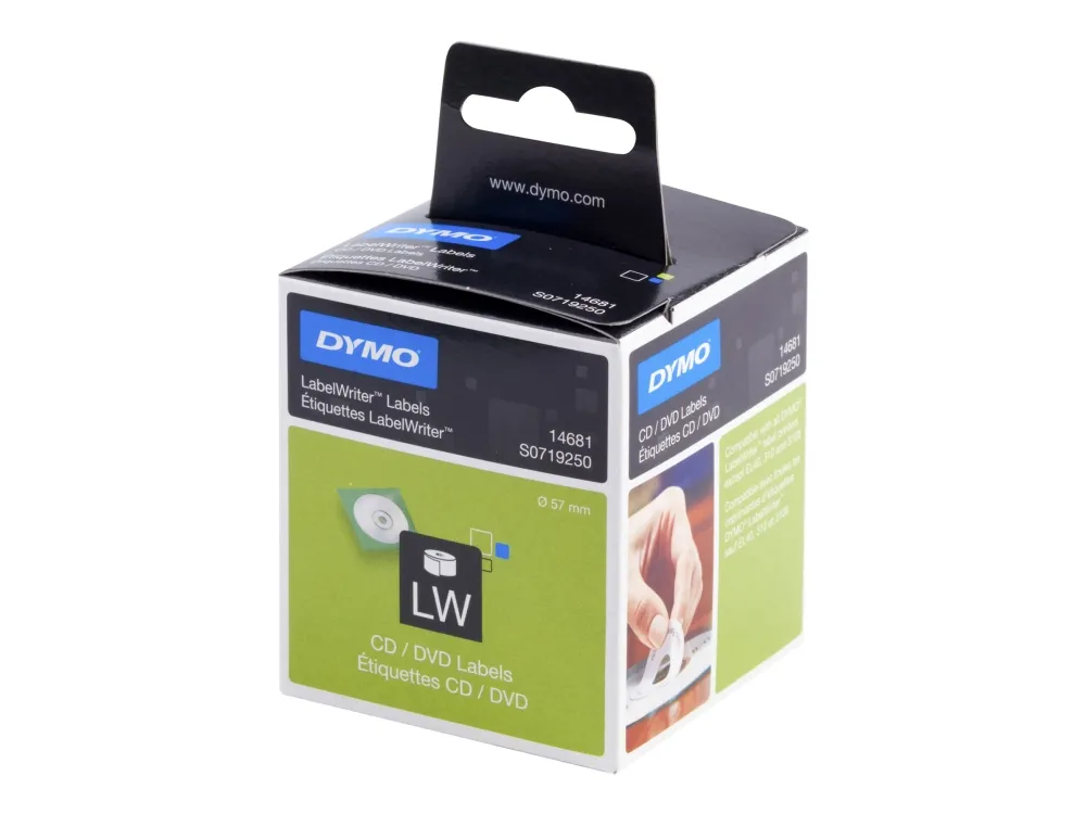 DYMO LabelWriter - Permanent selvklebende - svart på hvitt - 57 mm rund 160 rull(er) (1 rull(er) x 160 CD/DVD-etiketter) - for DYMO LabelWriter 4XL, 5XL