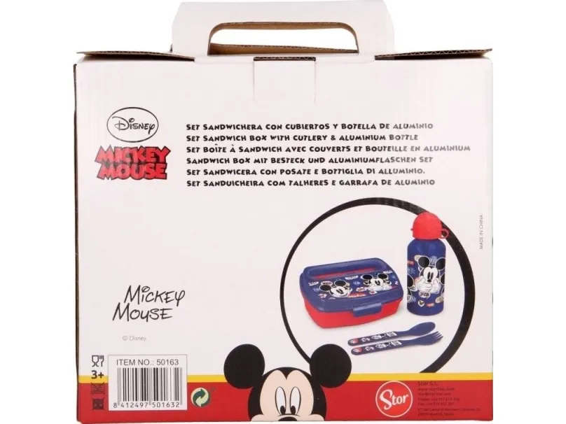 Mickey Mouse - sett matboks, drikkeflaske 400 ml, bestikk