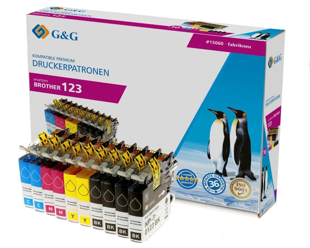 G&G 15060, Høyt (XL) utbytte, Svart, Fiolblå, Cyan, Gult, 77,6 ml, 69,2 ml, 10 stykker, Multipakke