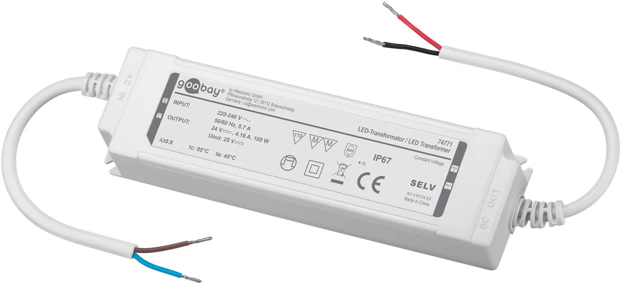 Goobay 74771, Elektronisk lystransformator, Hvit, IP67, -20 - 45 °C, 100 W, 220 - 240 V
