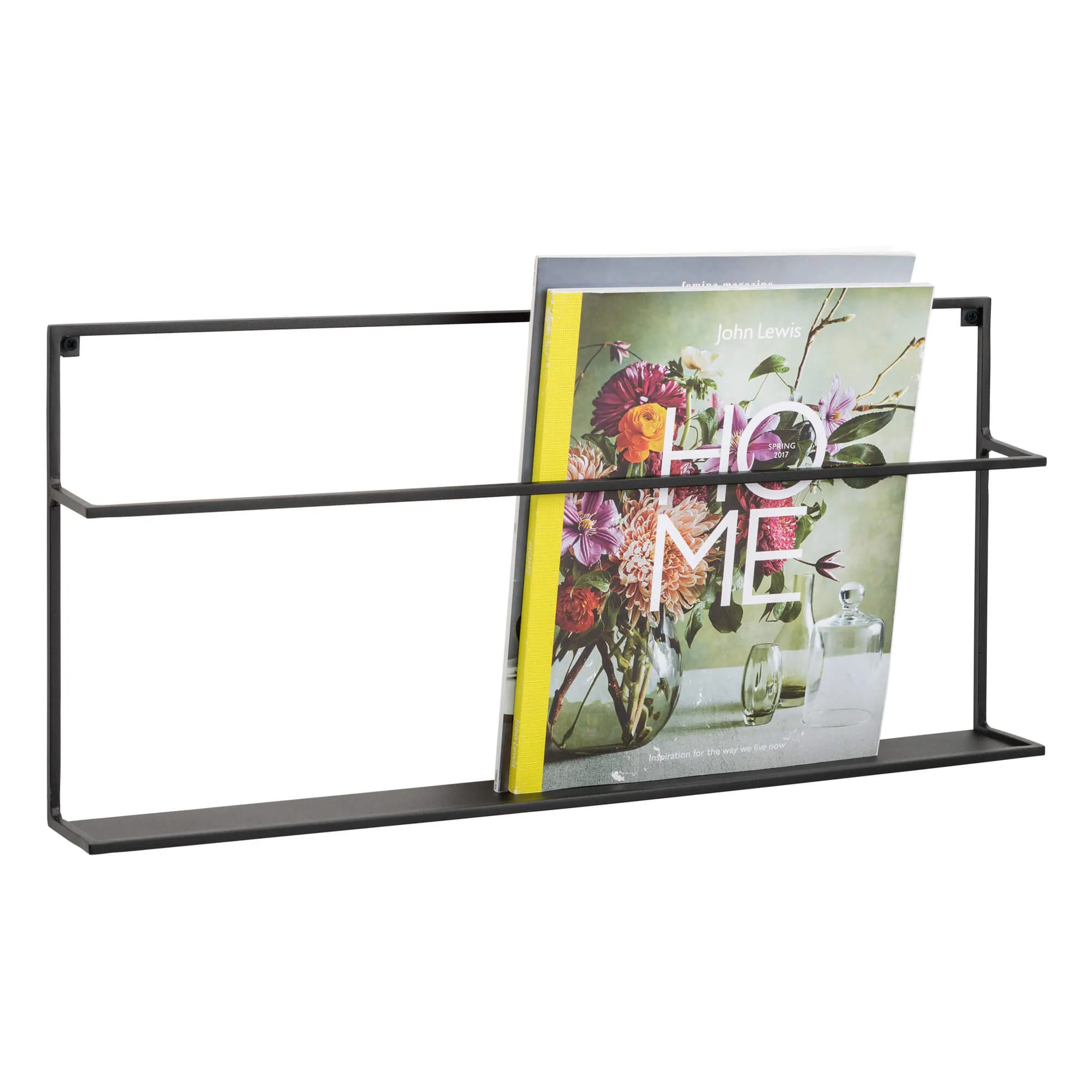 Magasinholder i sort metal 7x26x57 cm - til vægmontering