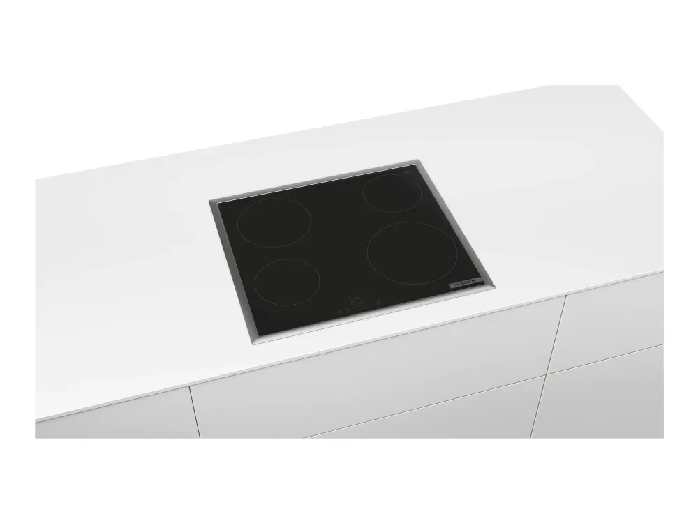 Bosch Serie | 4 PKE645BB2E - Keramisk koketopp - 4 plater - Nisje - bredde: 56 cm - dybde: 49 cm - med rustfritt stål - svart/rustfritt stål
