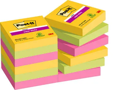 Post-It 622-12SS-CARN, firkant, Grønn, Rosa, Gult, Papir, PEFC, 47,6 mm, 47,6 mm