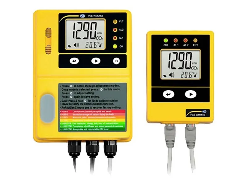 PCE Instruments måleapparat for karbondioksid 0 - 50000 ppm med temperaturmålefunksjon, kalibrert fabrikkstandard