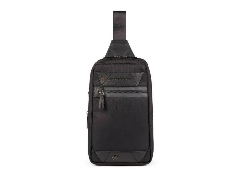 Piquadro Trakai skinn & tekstil mono sling tekstil crossbody-veske svart 42021990, 31 x 18 x 7 cm