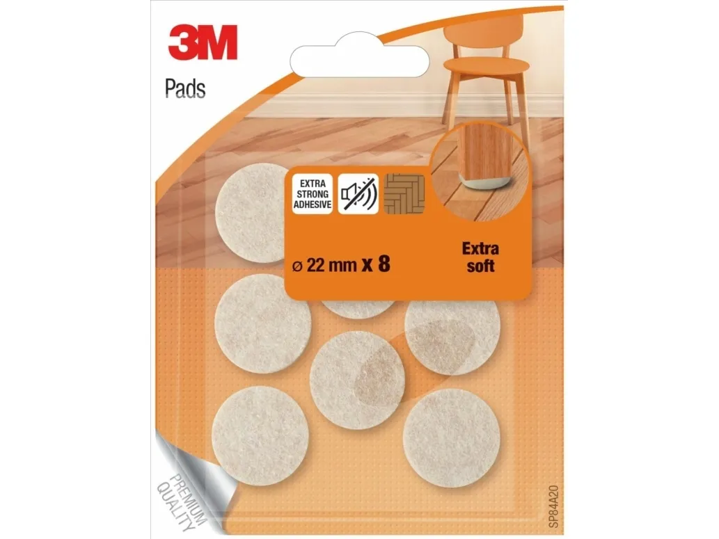 Scotch filt-/møbelunderlag SCOTCH, selvklebende, runde, 22 mm, 8 stk., beige