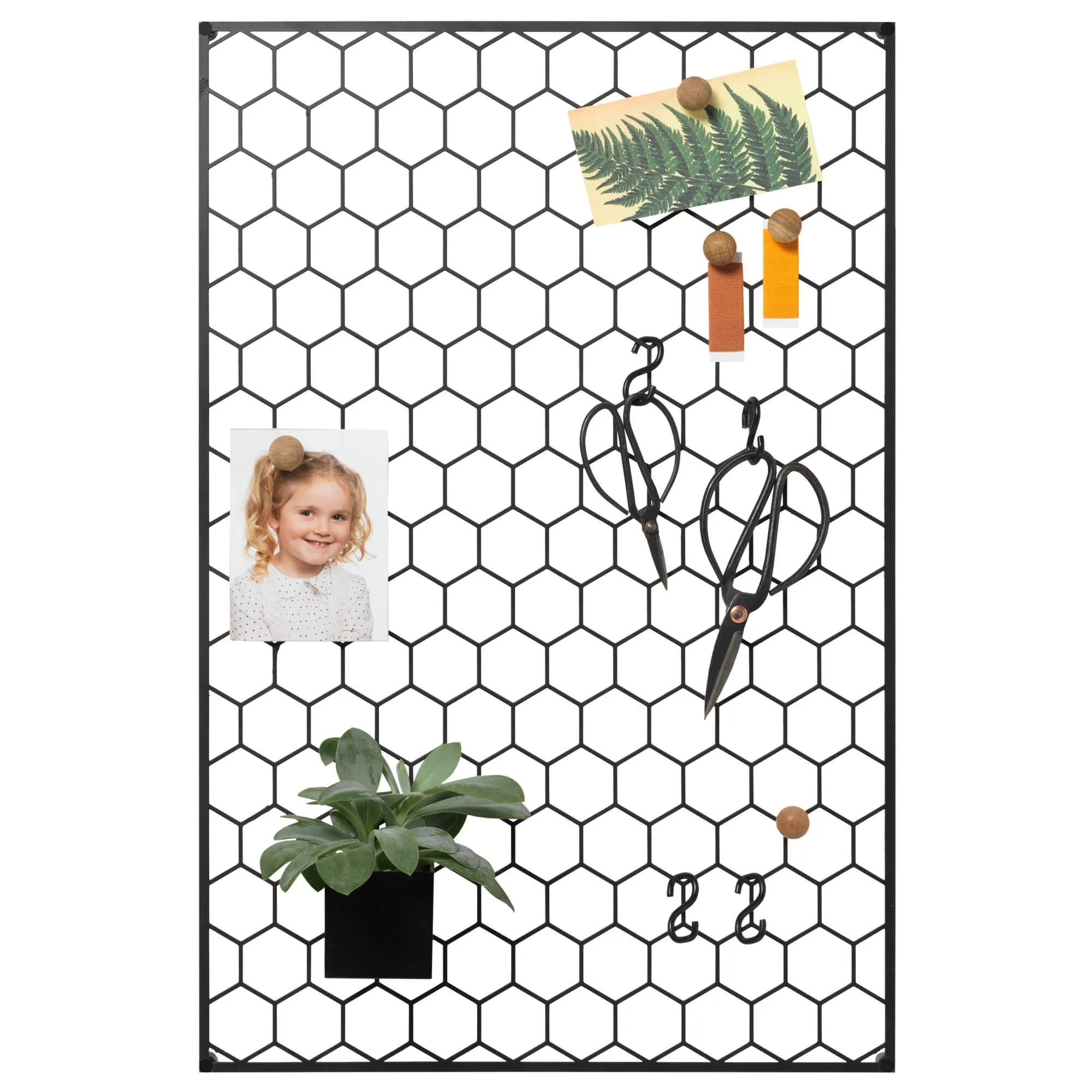 Organiseringstavle Sekskantgitter i svart metall 40x60 cm inkludert 4 S-kroker