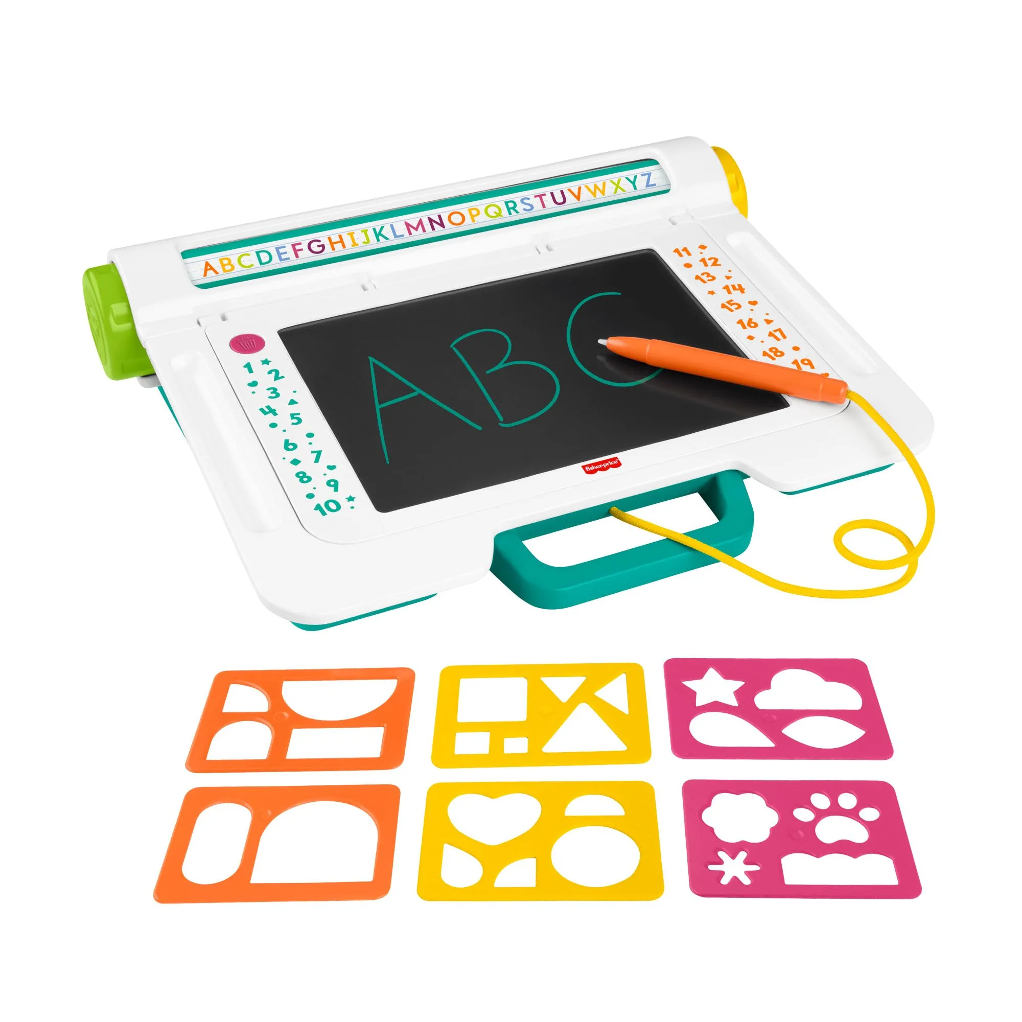 Fisher-Price Learn & Doodle Desk, Mess-Free Writing & Drawing-tegnetavle med LCD-skjerm for barn, 3 år, Batterier kreves, LR44, Plast, Flerfarget
