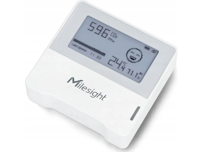 MILESIGHT AM103 luftkvalitetssensor LoRaWAN med E-INK-skjerm 3-i-1 | Måling: temperatur, fuktighet, CO2 | batteridrevet