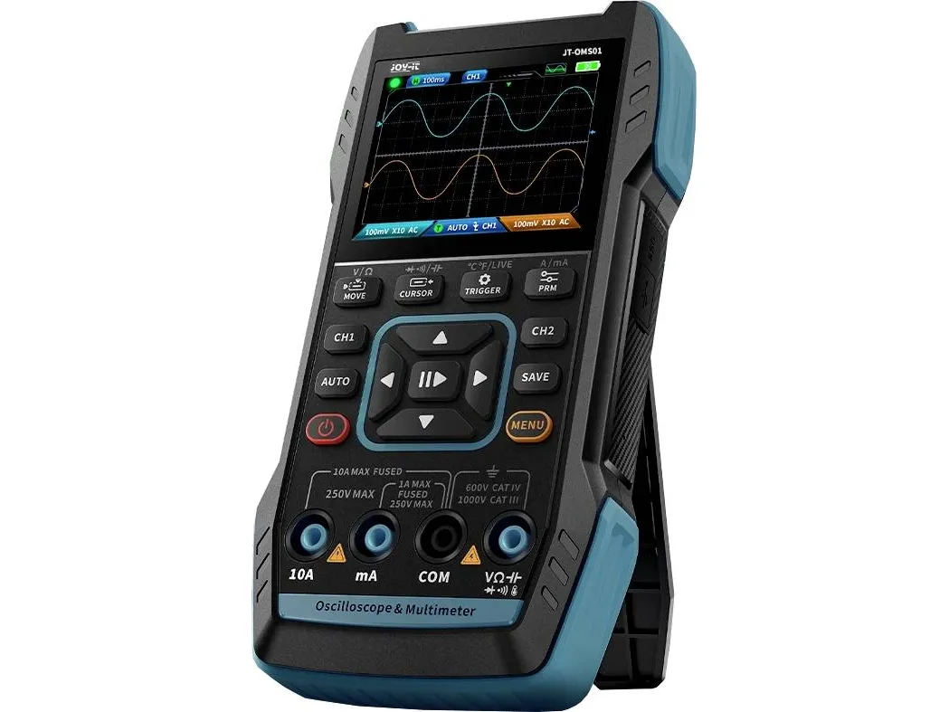Bærbart 3-i-1-oscilloskop med multimeter og signalgenerator - Joy-IT OMS01