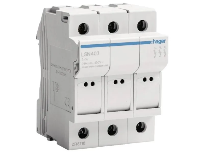 Hager modulær sikringsholder 3P 25A 500V LSN403 8,5x32