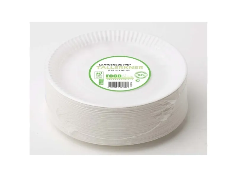 Tallerken pap lamineret 18 cm - (100 stk.)