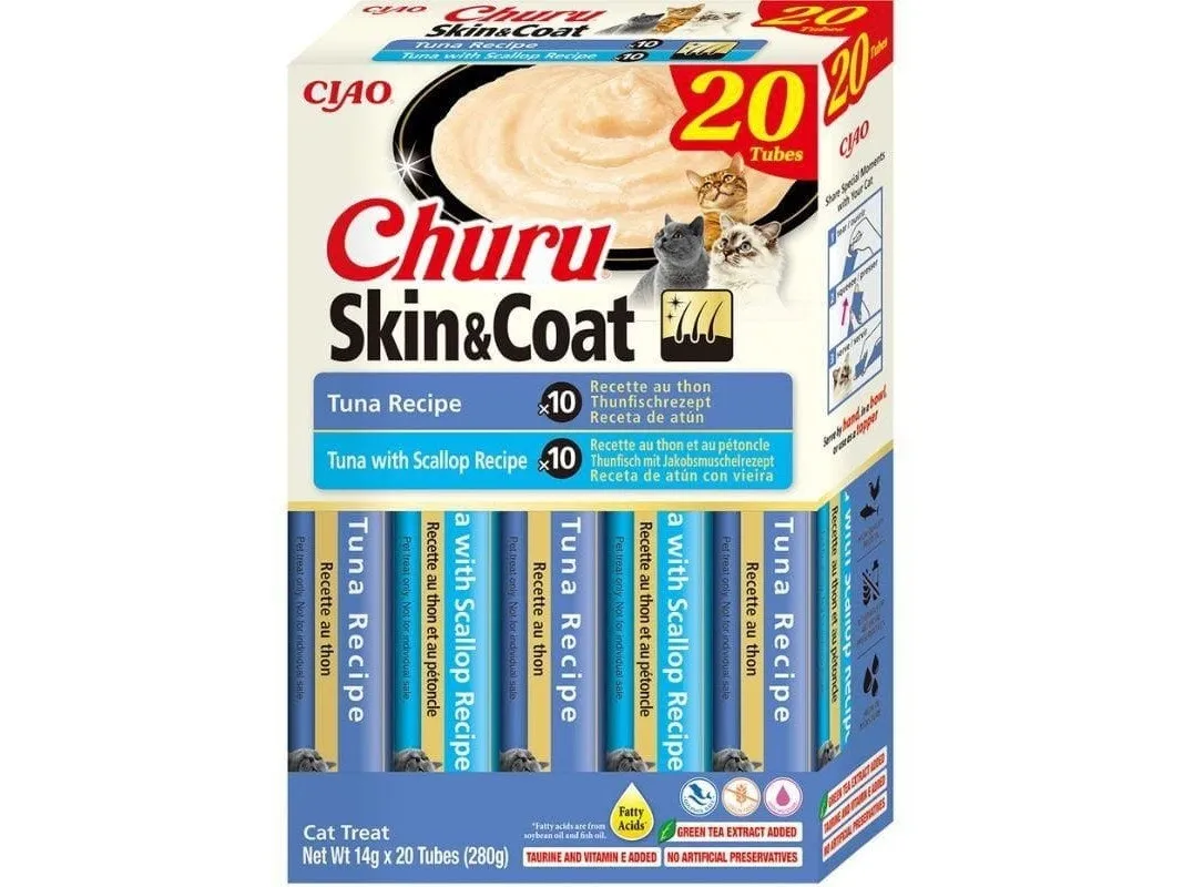 INABA CAT CHURU SKIN & COAT TUNA kattegodbit 20x14g (280g)