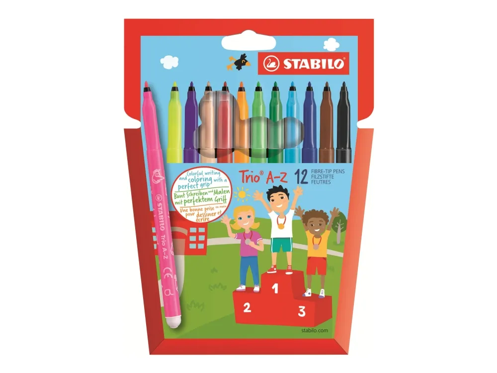 STABILO Trio A-Z - Fibertuppenn - ikke-permanent - assorterte farger - 0.7 mm - fin (en pakke 12)