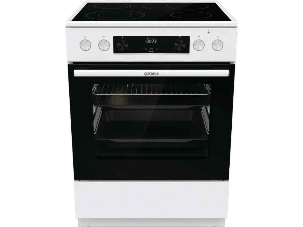Gorenje GECS6C70WPA, Frittstående komfyr, Hvit, Knapper, Rotasjon, Hvit, Front, Metall