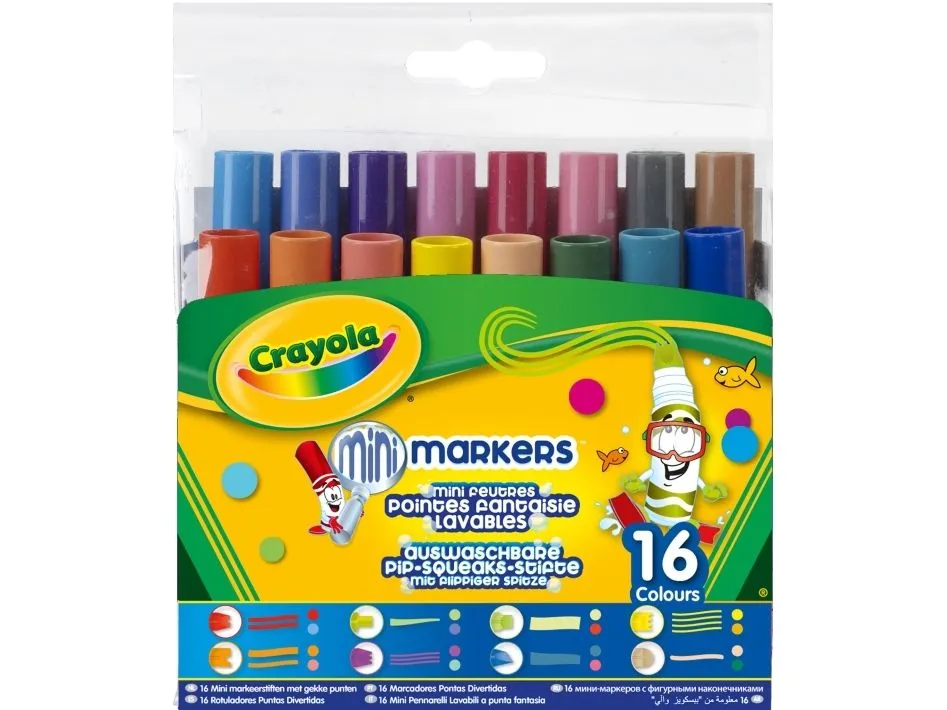 Crayola 16 Markers Pipsqueaks wacky tips, Multi, Flerfarget, 16 farger, Assortert, Rund, 14 år