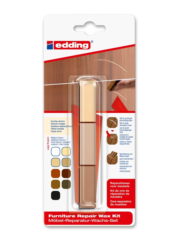 Edding e-8901 furniture repair wax kit beech/maple