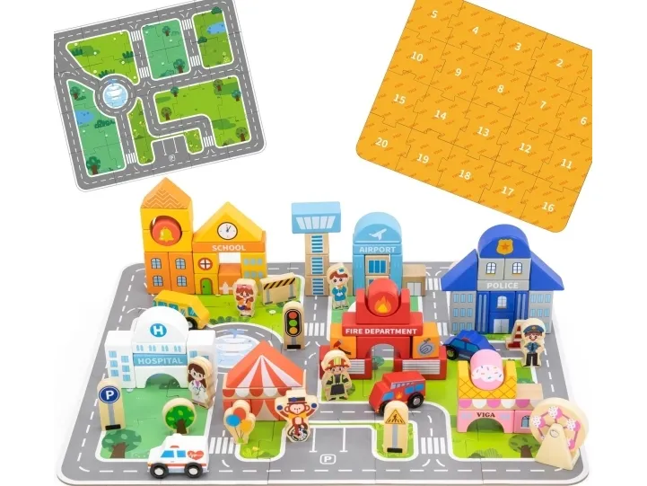 Viga Toys Viga tre bygningssett med eske