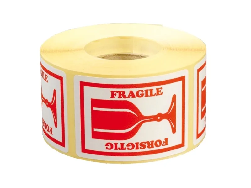 Etiket 46x65 mm Fragile Forsigtigt - (rulle á 1000 etiketter)