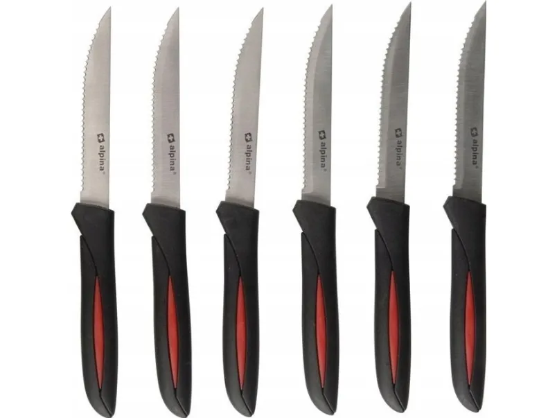 Alpina sett kniver til stek i rustfritt stål INOX 23 cm 6 stk. (svart)