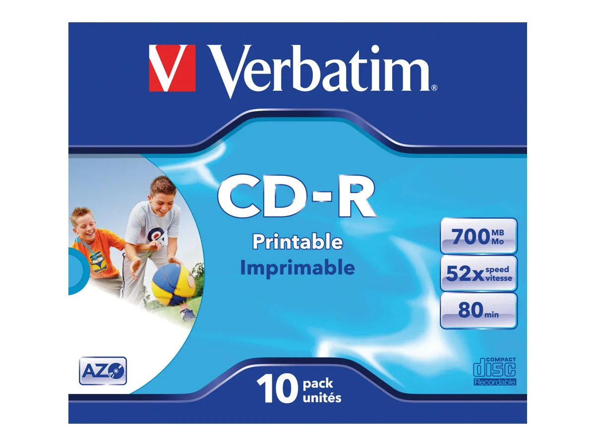 Verbatim - 10 x CD-R - 700 MB (80 min) 52x - blekkstråleskrivbar overflate, bred skrivbar overflate - CD-eske