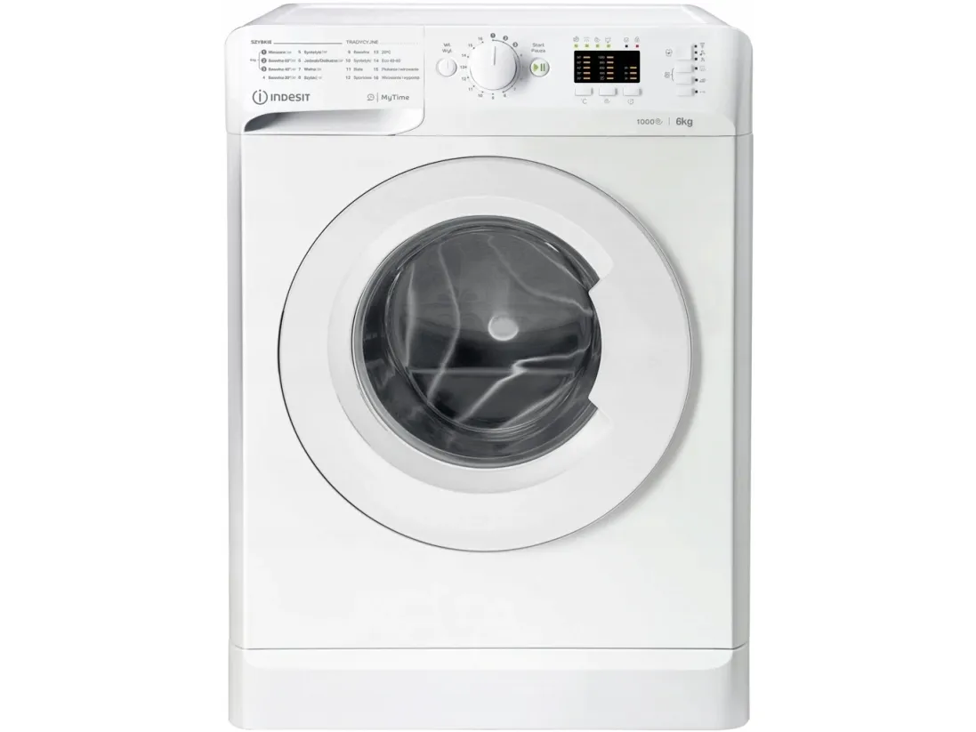 Indesit MTWSA61053W vaskemaskin 6 kg slim frontmating — 1000 o/min, 16 program, elektronisk styring, starttidsforsinkelse, auto-vekt, hvit