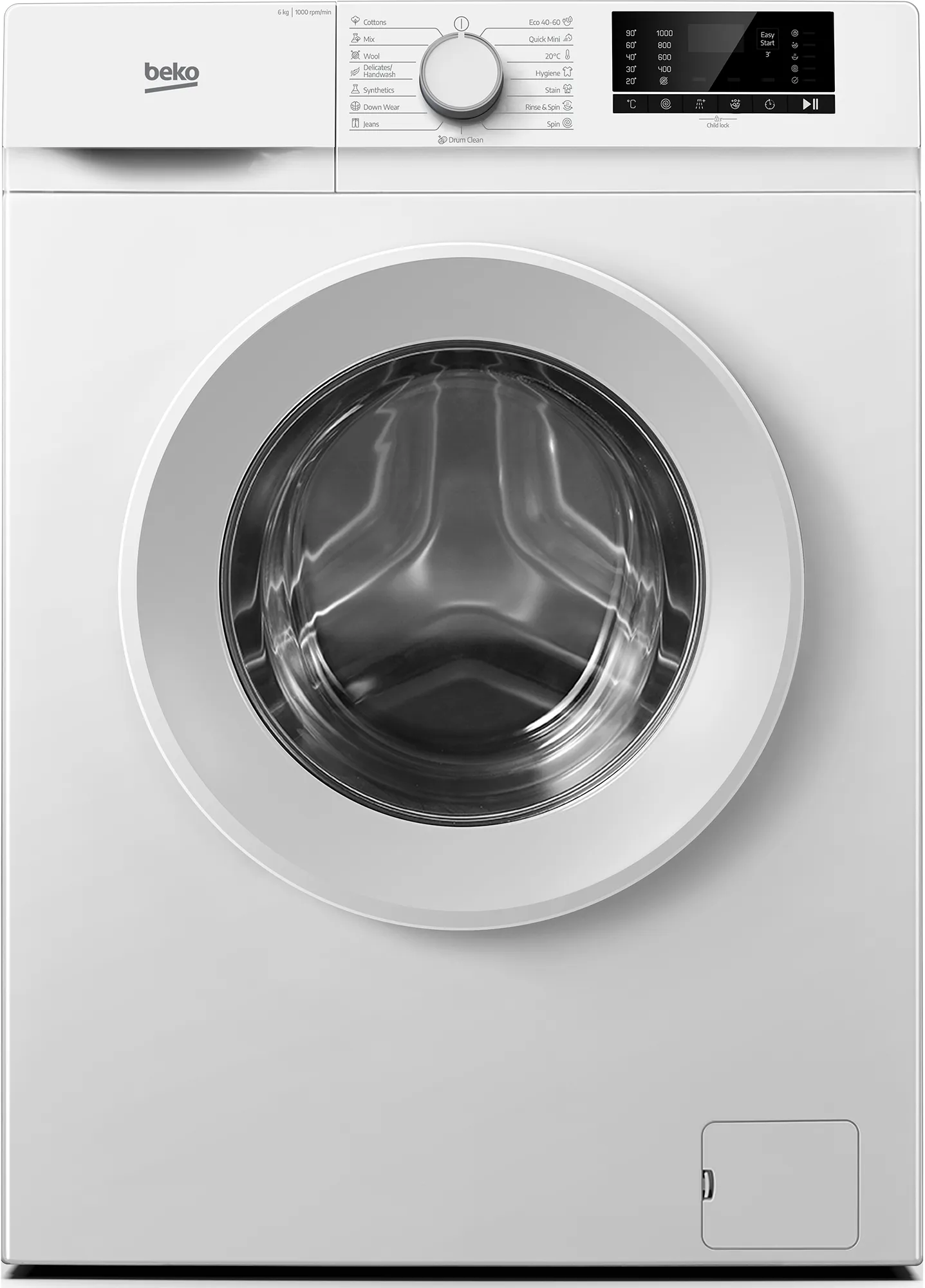 Beko B1WFK2604WEE, Frontmatet, 6 kg, D, 74 dB, 1000 RPM, D