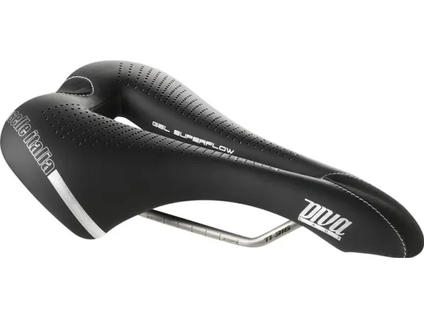 Selle Italia sete DIVA GEL SUPERFLOW S (id match - S3) TI 316 Tube 7, fibra-tek, 275g svart (NEW)