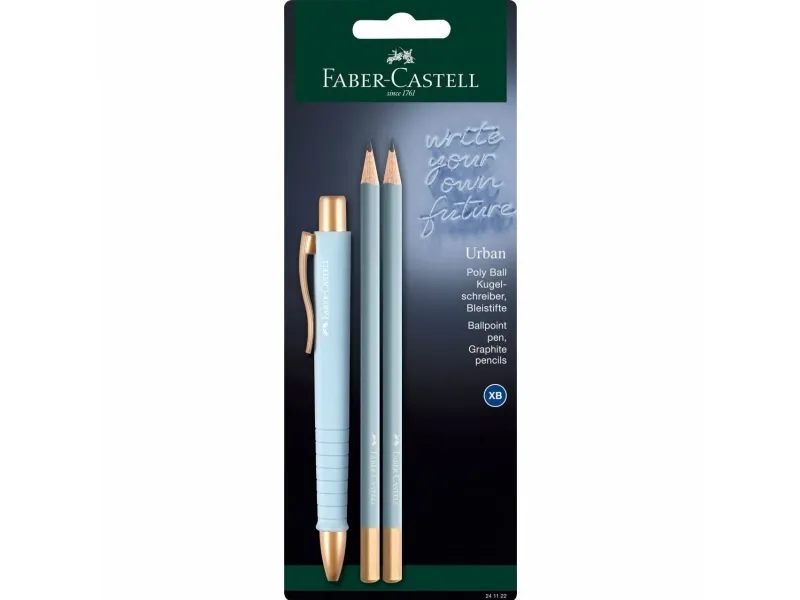 Faber-Castell 241122, Kulepenn, Grafittblyant, Lyseblå, Rund, Blå, Blister