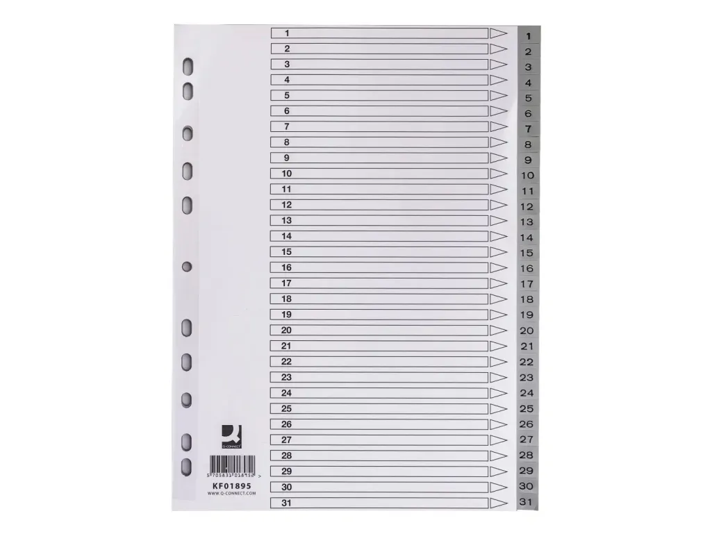 Q-CONNECT KF01895, Numerisk faneindeks, Grå, Portrett, 1 stykker