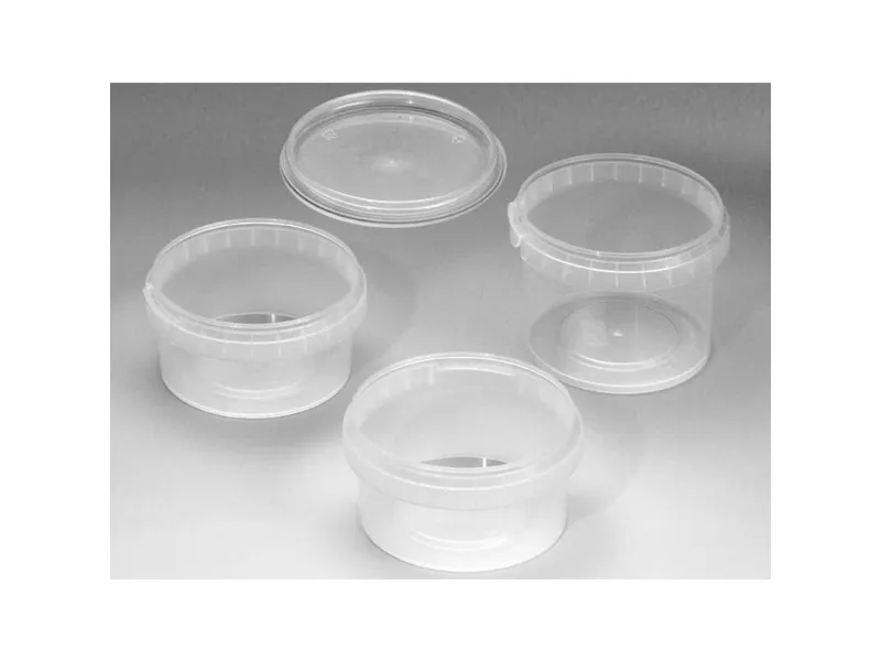 Plastbøtte, Handy-lock, Rund kapacitet 180, Ø 95, højde 43 PP, transparent, m/låg, æske a 486 sæt Fø