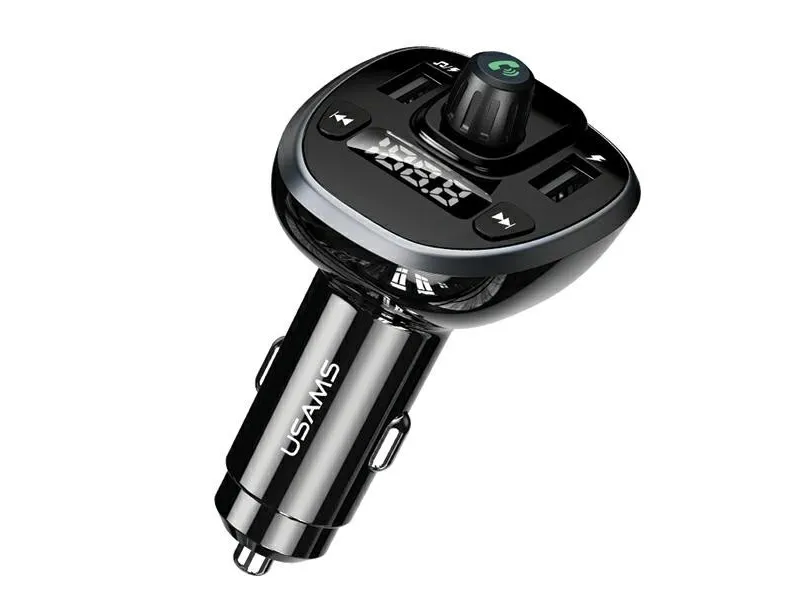 USAMS bilhåndfri/pakke C21 med FM-sender, Bluetooth 5.0, MP3, 2xUSB 3.4A (svart) CC115GC
