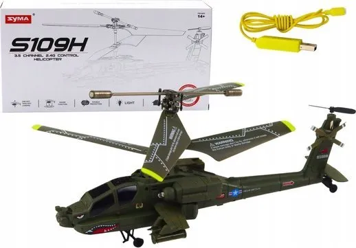 LeanToys Militær Apache RC-helikopter, khaki, fjernstyrt RC Syma S109H