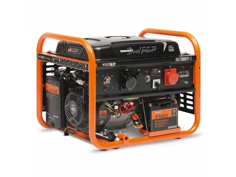 Daewoo GDA 7500DPE-3, 6000 W, 30 l, Bensin, Manuell/Elektronisk, 50 Hz, 32 A