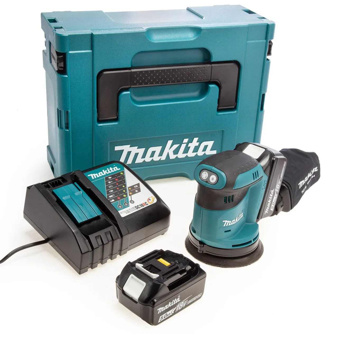 Makita DBO180RTJ - Eksentersliper - trådløs - 125 mm - 2 batterier - 18 V