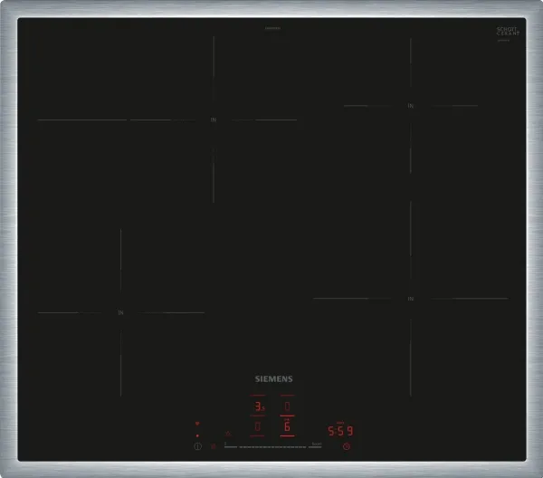 Siemens iQ300 EH645HFB1E, Svart, Innebygget, 60 cm, Sonebasert induksjon, Glass-keramikk, 4 zone(s)