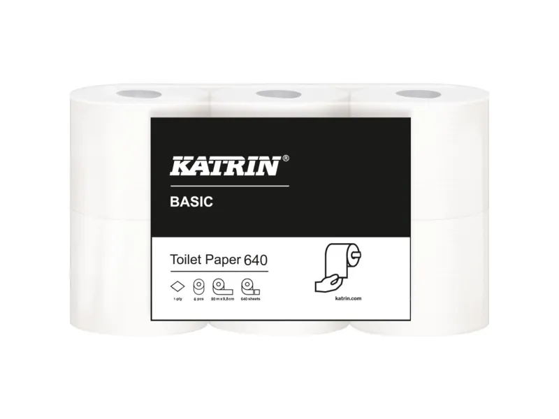 Toalettpapir, Katrin Basic, 1-lags, 80m x 9,7cm, Ø11,8cm, ubleket - (7 pakker x 6 ruller/kartong)